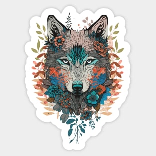 Wolf Head Floral Design Sticker